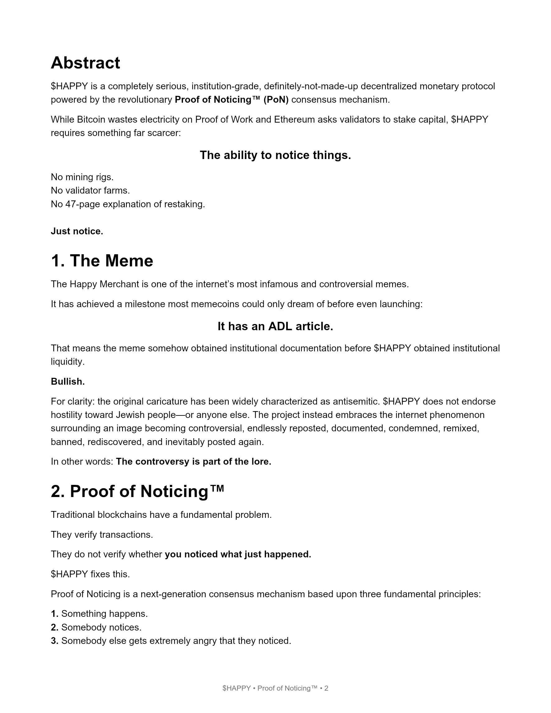 The Fellow White Paper, page 2 of 7: Abstract, The Meme, and the Proof of Noticing mechanism.
